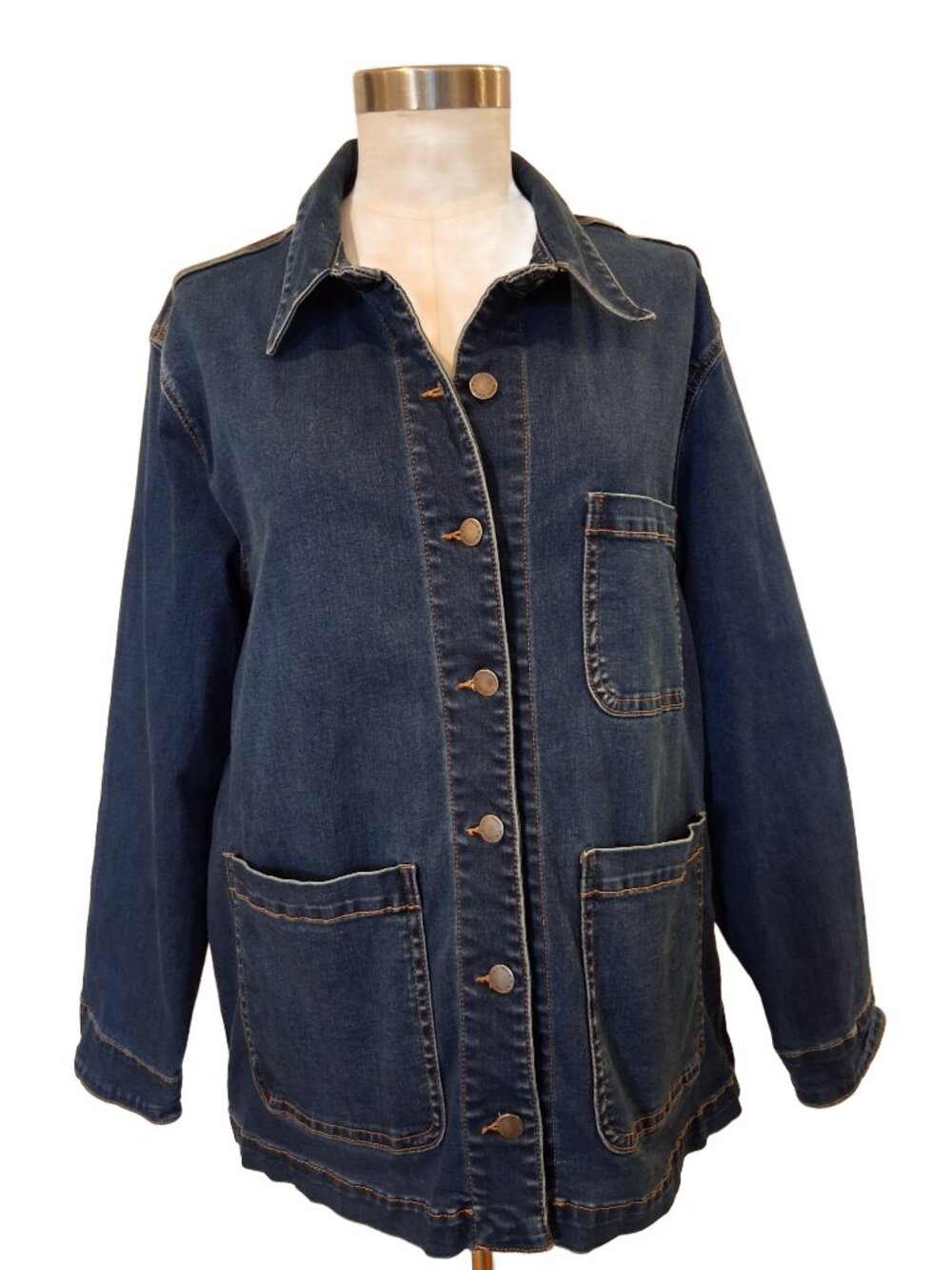"Well Worn" Brand Women's Denim Chore Utility Barn Jacket Dark Wash XL - Picture 2 of 7